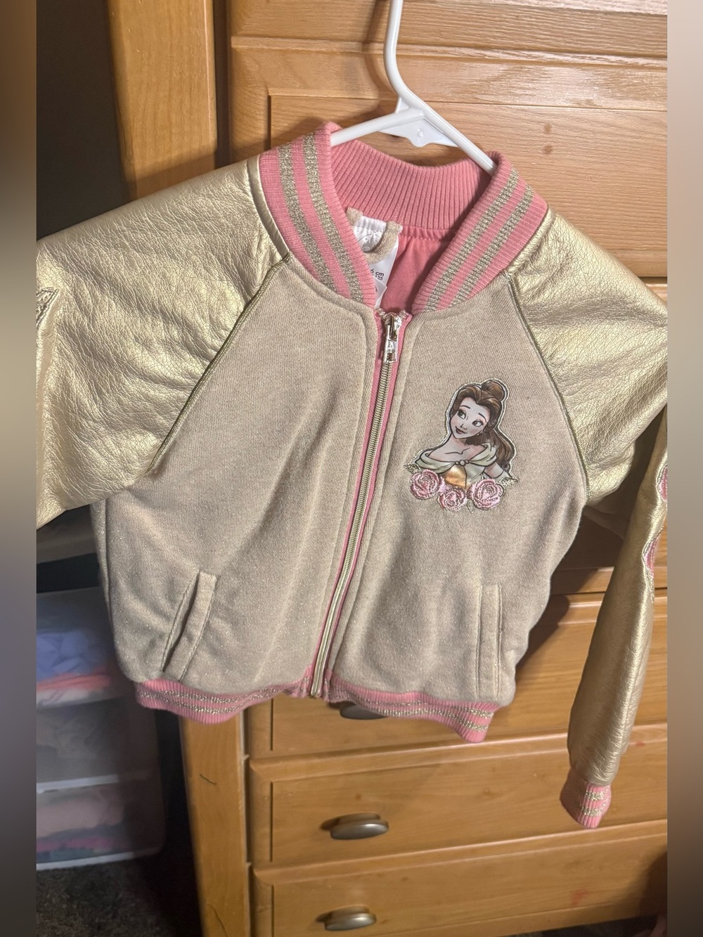 Disney Belle Pink & Gold Girls' Sparkle Zip-Up Jacket with Princess Patch